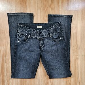 y2k low rise bedazzled sequin boot cut jeans